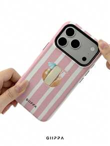 GIIPPA 1 pezzo Custodia per telefono con sfondo a righe dipinto a mano rosa chiaro e motivo a cocco, compatibile con Phone 17 Pro Max, Phone 16 Pro Max, 15 Pro Max, 14 Pro Max, custodia per telefono di alta moda coreana divertente, compatibile con 11/12/13/14/15/16 Pro Max Plus, design elegante adatto per uomini e donne, regalo perfetto per la fidanzata per Natale, San Valentino, Pasqua, stagione dei matrimoni e compleanno! - Blu e Bianco - Visualizzare 5