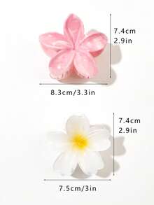 4件組紅粉亮面大理石漸層花朵與四葉草髮夾，半紮髮整理髮夾，馬尾夾，後腦盤髮夾，波希米亞海灘度假風髮飾 - 彩色 - 查看 3
