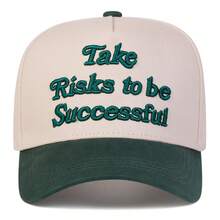 1Piece Men Take Risks To Be Successful Letter Embroidered Baseball Cap Outdoor Adjustable Sunscreen Leisure Hat Spring Autumn Travel Tourism Beach - 綠色 - 查看 3