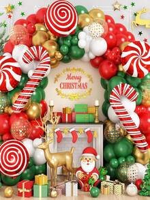 158 Piece Christmas Balloon Arch Set, Red Green White Gold Balloon Arch Set, Including Large Cane Candy Vortex Aluminum Foil Balloons, Christmas Party Decoration, Suitable For Christmas Parties - Christmas Balloon Set - View 1