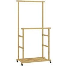 Rolling Clothes Rack, Wardrobe With Hanging Rail, Shoe Rack, Made Of Bamboo, 80 X 40 X 160 Cm, Natural - 自然色 - 查看 1