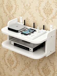 No-Drill Wall-Mounted WiFi Router Modem Double-Layer Floating Storage Rack, Heat Dissipation Ventilated Wall Storage Shelf, Suitable For Bedroom And Living Room, Heavy-Duty Cable Management Rack, Compatible With Router, Projector, Streaming Box, Dual Installation Kit TV Top Device Storage Tray - Wall-mounted - View 14