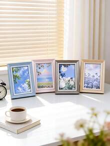 1pc Pastel Wood Grain Texture Single Frame, Multicolor Macaron Desktop Standing Photo Frame, Minimalist White Matting Photo Frame, Suitable For Landscape/Portrait Photos, Exquisite Desktop Display Frame, Cute Bedroom/Dorm/Apartment/Office Vanity Decor, Sweet Memory Photo Frame Gift, Suitable For Birthday/Housewarming - Multicolor - View 8