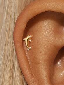 EleRunis 1pc 925 Sterling Silver Exquisite Ocean Animal Flat Back Labret Stud, Shell Cartilage/Ear Lobe/Helix Piercing Jewelry, Punk Style Delicate Jewelry, Suitable For Daily Wear And Party - Gold - View 23