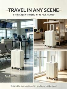 20-Inch Carry-On Suitcase, Hard-Shell Business Bag With Laptop Compartment, TSA Double Lock, Silent Swivel Wheels, Portable Travel Trolley - White - View 3