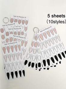 10pcs Reusable PVC Nail Art Tracing Cards, Waterproof Plastic Nail Art Practice Cards, Handmade Nail Art Training Cards For Beginners, Nail Artist Design Drawing Practice Board, Nail Salon Accessories Tools - Multicolor - View 2
