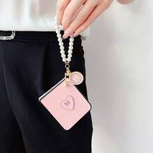 keshengtai PU皮革愛心手機殼，附愛心珍珠腕帶，硬PC背板保護手機殼，適用於 Galaxy Z Flip8、Z、Z Flip7FE、Z Flip6、Z Flip5 - 粉色 - 查看 5
