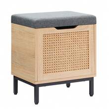 Banco zapatero multifuncional de ratán natural para entrada – Asiento acolchado – Tapa abatible – Almacenaje amplio para zapatos – Ideal para pasillo, dormitorio o salón - Negro - Ver 1