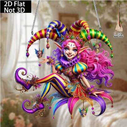 1pc 2D Flat Acrylic Carnival Cute Clown Elf Hanging Pendant, Light Catcher Wall Sculpture, Colorful Window Hanging, Birthday And Holiday Decoration Ornament, Perfect Creative Gift For Best Friend, Suitable For Home, Room, Garden Window Art