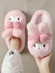 MY MELODY Women's Winter Plush Slippers, Bow Cartoon Fluffy Lining Casual Shoes, Suitable For Winter Wear - Pink - View 5