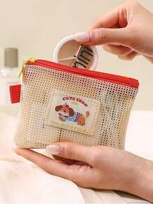1 buah Tas Kosmetik Jaring Perjalanan dengan Resleting Ganda, Tas Penyimpanan Portabel Anti-Hilang untuk Lipstik dan Produk Perawatan Kulit, Kemasan Kapasitas Besar, Tas Makeup - MultiWarna - View 6