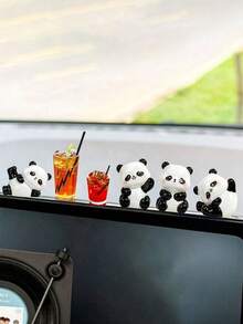 6pcs Creative Cute Panda Car Desktop Ornament, Mini Dashboard Interior Decoration, DIY Landscape Decor Hanging Accessories - Red Panda - View 3