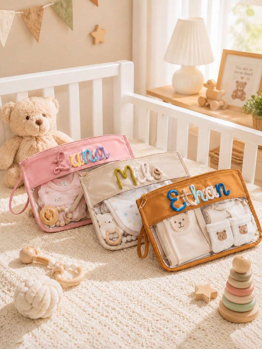 Personalized Transparent Baby Storage Bag, Customizable Name Diaper Bag, Essential Storage Bag For Baby Room - Multicolor - View 1