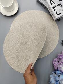 1/2/4/6pcs 15-Inch Round Vintage Placemats, Washable Heat-Resistant Insulated Pads, Suitable For Western Restaurants And Hotel Decor - Apricot - View 3