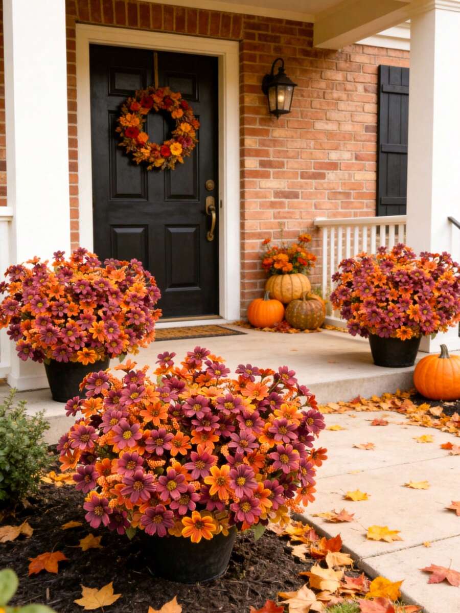 5 piezas de Crisantemo y Margarita Artificiales, Planta de Otoño Resistente a los Rayos UV para Exterior/Interior, Adecuada para Decoración de Jardín, Porche, Boda, Balcón, Habitación, Oficina, Decoración del Festival de Cosecha de Otoño, Ramo de Novia DIY, Festival de Cosecha, Halloween - marrón café - Ver 1