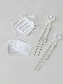 7/3pcs Cute Cat Paw Transparent Melt Bead Sorting Tray And Tweezers Set, DIY Mini Bead Alignment Tool And Tweezers Kit, Jewelry Making And Craft Storage, DIY Handmade Craft Supplies - Multicolor - View 7