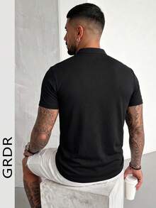 GRDR Men's Summer Fashion Classic Solid Color Henley Collar Short Sleeve, Business Casual Essential Item, Summer Window Display Must-Have - Black - View 8