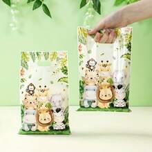 10/25Pcs Jungle Animal Handheld Gift Bags, Suitable For Birthday, Baby Shower, Gender Reveal, Safari Party Decorations, Plastic Bags For Events - Multicolor - View 4