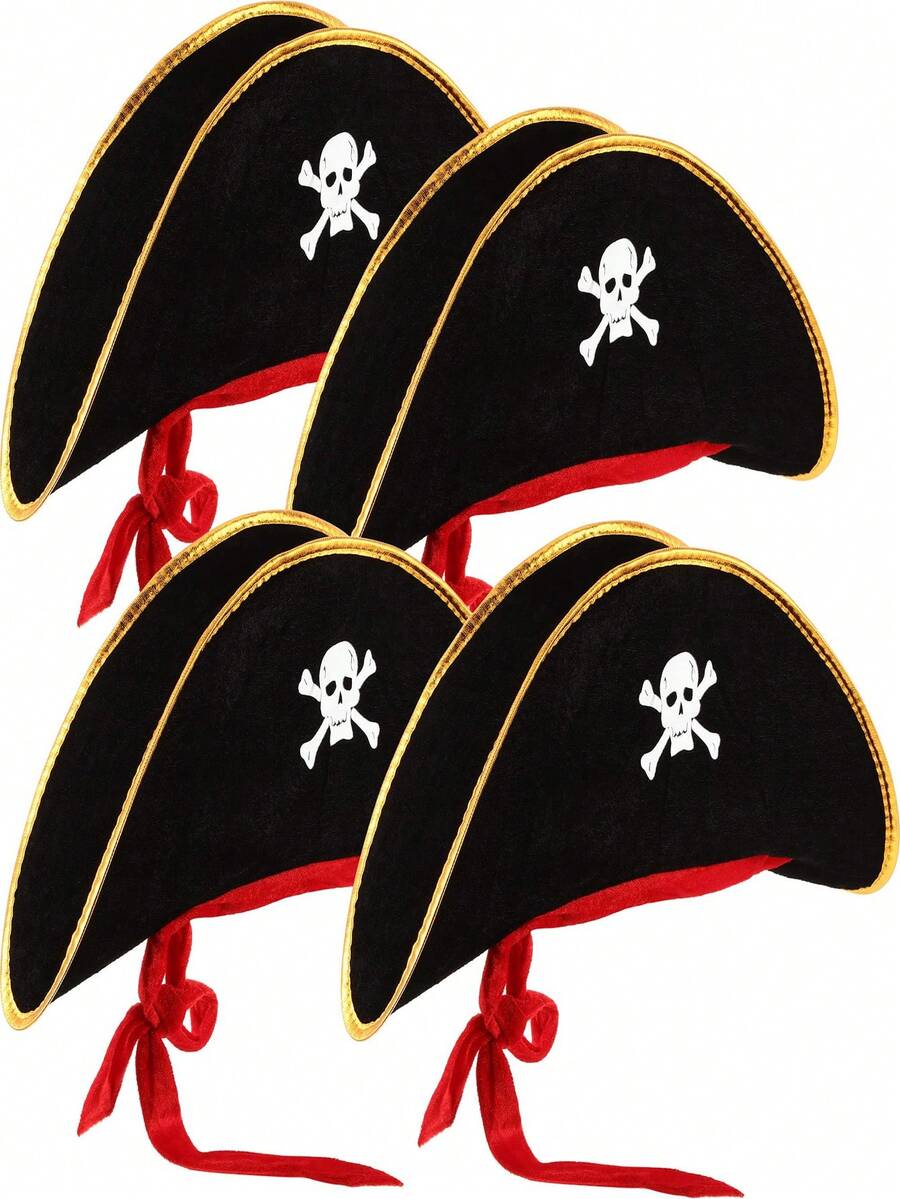 4pcs Pirate Hats Pirate Costume Party Hats Skull Print, Suitable For Costume Party Role Play, Fun Party Supplies, Exquisite Gift