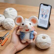 Blue Vest & White Mouse Crochet DIY Material Kit, Beginner Handmade Knitting Set, Unfinished Multi-Color Yarn Complete Tool Set With Tutorial, Suitable For Crochet Enthusiasts, Thoughtful Holiday Gift - Multicolor - View 5