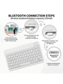 Ultra-Thin Bluetooth Keyboard, Portable Mini Wireless Keyboard, Rechargeable, Compatible With Apple , Phone, Tablet, Phone, Smartphone, IOS, Android, Windows (Black) - Black - View 7