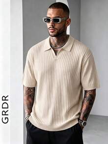 GRDR Men's Solid Color Short Sleeve Knit Sweater, Fashionable For Summer - Apricot - View 2