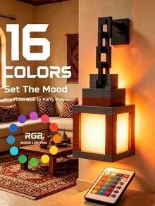 16 Color RGB Pixel Lantern Night Light, USB Rechargeable, Remote Control Wall-Mounted Desktop Lamp, Bedroom Game Room Decor Gift, With Hanging Chain Dual-Use Light, Suitable For Bedroom, Game Room, Party And Cosplay Decoration - Multicolor - View 2