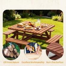4-8 Person Square Wooden Picnic Table Bench Set, Outdoor Picnic Table With Umbrella Hole And Benches, Outside Dining Table Patio Furniture Set For Garden Backyard Porch And Deck - Multicolor - View 5