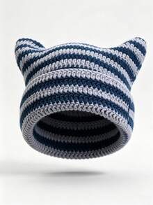 1 pieza Gorro de punto cálido de otoño/invierno, Gorro de punto con orejas de gato estilo Y2K lindo, Gorro minimalista de moda para mujer - gorro de punto con orejas de gato - Ver 19