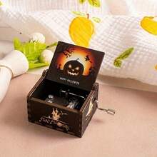 1 hộp nhạc quay tay bằng gỗ họa tiết Halloween, hộp nhạc vẽ trang trí kiểu quầy hàng, quà tặng nhỏ trang trí - Hộp nhạc Halloween - Xem 9
