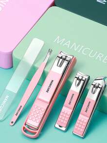 5pcs Anti-Splash Nail Clipper Set, Portable Handheld Nail Trimmer, Manicure Scissors, Nail Clippers, Personal Care Tools With Travel Carrying Case, Pink/Yellow/Green Available - Multicolor - View 6