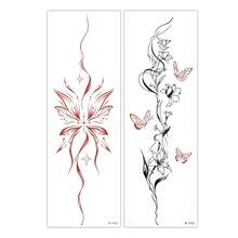 2 Blätter minimalistische florale Wirbelsäule temporäre Tattoos, rote & schwarze Schmetterling Körperaufkleber für Rücken & Taille - Verschiedenfarbig - Übersicht 2