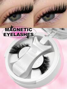 1 Pair Magnetic Half False Eyelashes, Cat Eye Look, Natural Long Style, Reusable, Suitable For Beginners - Half Eyelashes - View 3