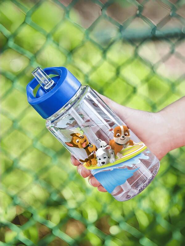 Paw Patrol 1 pièce Bouteille d'eau transparente Pat'Patrouille 500ml, tasse à paille multicolore en PC résistante aux chutes, qualité fitness, convient pour l'eau, les boissons, le thé au lait, la tasse de fête, cadeau de fête & de vacances, cadeau parfait pour elle