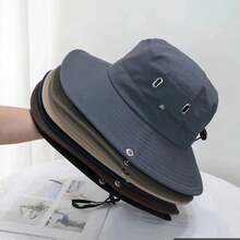 1pc Outdoor Solid Color Casual Polyester Decorative UV Protection Wide Brim Foldable Bucket Hat For Summer - A - View 3