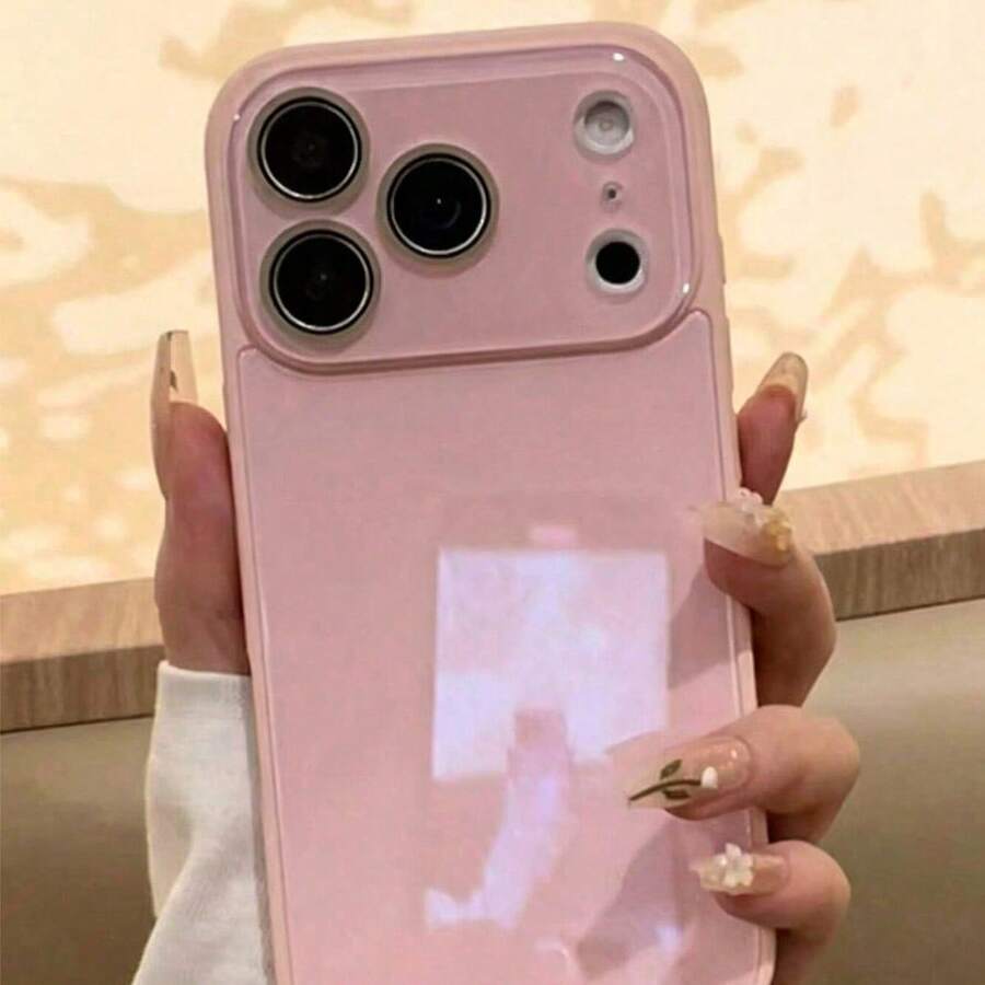 Casing Ponsel Apple 16ProMax Warna Solid Musim Panas, Tekstur Mesin Polos Kaca, Tepi Lurus, Film Lensa Terintegrasi, Cocok untuk iPhone 13, 14pro, Anti-Sidik Jari, 16 Minimalis, 15Promax, Perlindungan Penuh, 15 Pelindung, 11/12, Cocok untuk iPhone 17promax/17pro/17 - Berwarna merah muda - View 1