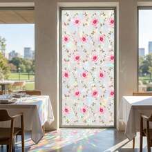 Floral Stained Glass Window Film, Pink Flower Window Decals For Home Decor, Peel And Stick Privacy Window Sticker With Rainbow Suncatcher Effect, Vintage Glass Art Film For Living Room Bedroom Kitchen Bathroom Decoration - Floral Window Decal - View 5