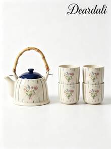 DearDali 1 Set Modern Minimalist Striped Floral Ceramic Teapot Set, Home Tea Cups, Teapot With Tray, Gift Box Packaging, Suitable For Afternoon Tea, Family Gathering, Living Room Decoration, Friend Gift - Multicolor - View 14
