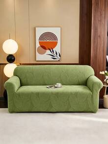 1PC Fleece Fabric Non-Slip Elastic Decorative Sofa Cover, Jacquard Pattern, Deep Gray Banana Leaf Design, Pet-Friendly, Anti-Dirt, Anti-Dust, Suitable For 1/2/3/4 Seater Sofa, All Seasons - Multicolor - View 4