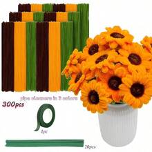 彩色扭扭繩花束手工套組，含花莖的完整花藝手工材料組，創意禮物，適用於母親節、情人節、畢業季、生日，學生美術教室 DIY 教學輔助 - 多色 - 查看 10