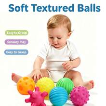 6pcs Baby Sensory Balls Soft Textured Tactile Massage Grip Balls Squeaky Teething Toys Suitable For Newborns Infants Montessori Early Learning Development Bath Play Gift Random Colors - Multicolor - View 2