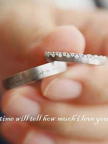 1 Pair Exquisite Romantic S925 Sterling Silver Brushed Finish Couple Rings, Adjustable Open Design, Ideal Gift For Wedding, Engagement, Anniversary, Valentine's Day Confession, Fits Size 7-10 - Silver - View 3
