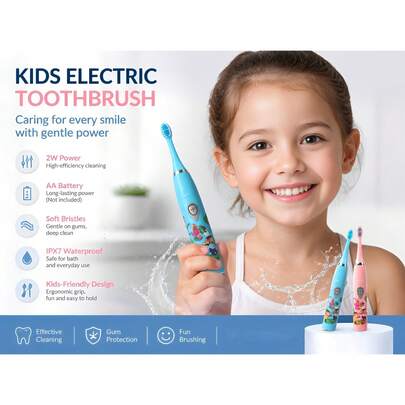AXH. Electric Toothbrush, Smart Cartoon Soft Bristle Toothbrush With Replacement Brush Heads