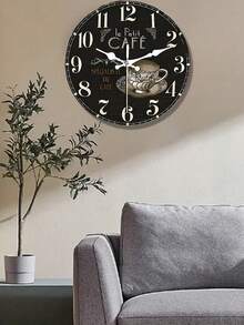 1pc 10/12 Inch Round Wooden Silent Battery Operated Wall Clock, Flat Top Design, Coffee Color, Suitable For Bathroom, Kitchen, Living Room, Bedroom Decor - 1PC - View 3
