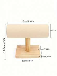 1pc Bracelet Display Stand - 10cm Wide Square Solid Wood Base (Stable & Non-Wobbling), Ultra-Fine Fiber Cloth Surface (Soft & Non-Slip, Can Hold Multiple Bracelets), Suitable For Home Jewelry Storage Decoration, Vanity Accessories - Beige - View 2