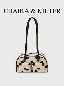 CHAIKA & KILTER 1件純色亮面PU布料單肩包，女款時尚多口袋大容量波士頓保齡球包，拉鍊開合，適合日常與街頭使用 - 白色 - 查看 6