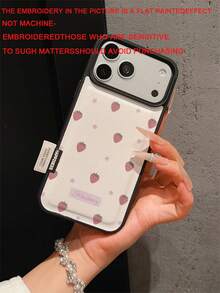 1pc Premium Fashion Full-Screen Pink Strawberry Floral Letter Slogan Leather Phone Case, Full Coverage Anti-Drop Soft Shell Large Hole Compatible With Apple 17 Pro Max/11/12/13/14/15/16 Pro Max/17 And Other Models, Holiday Gift - Multicolor - View 6