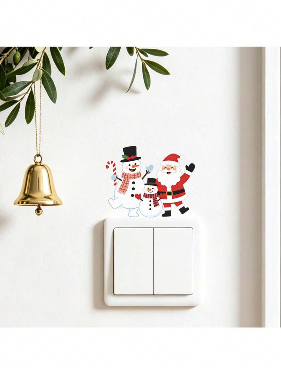 1pc Christmas Santa Claus, Large And Small Snowman, Candy Cane Light Switch Sticker, Removable Self-Adhesive Wall Decal, Suitable For Home Bedroom Outlet, Christmas Mini Decoration
