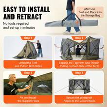 Carpa plegable para cenador, carpa con pantalla emergente, toldo de 6 lados, refugio solar con 6 paños de viento de privacidad extraíbles y ventanas de malla, 3,05x3,05x2,29 m, con mosquitera - Verde militar - Ver 5
