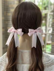 2pcs Girls Minimalist Versatile School Style Solid Color Bow Ribbon Ponytail Hair Clips, Suitable For Daily Wear And Back To School Season - 蝴蝶結髮夾 - 查看 10